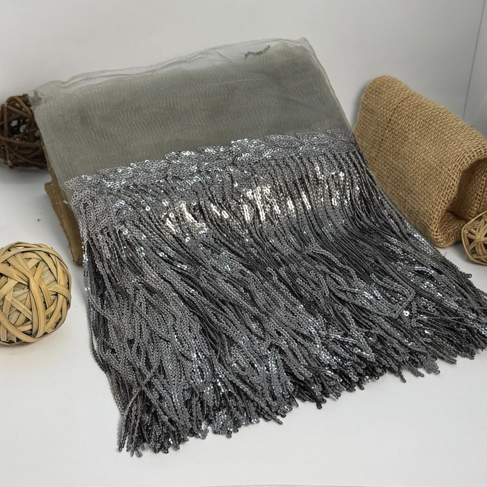 Бахрома танцювальна з паєткою 20 см (10 ярдів/9,14 м.), 3 сірий
