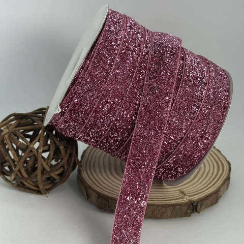 Стрічка оксамитова парча люрекс 2 см (25 ярдів/22,75 м.), 18 рожевий