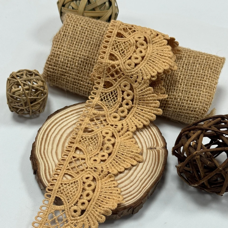 Мереживо поліестер 9049 6 см.(15 ярдів/13.5 м.), бежевий