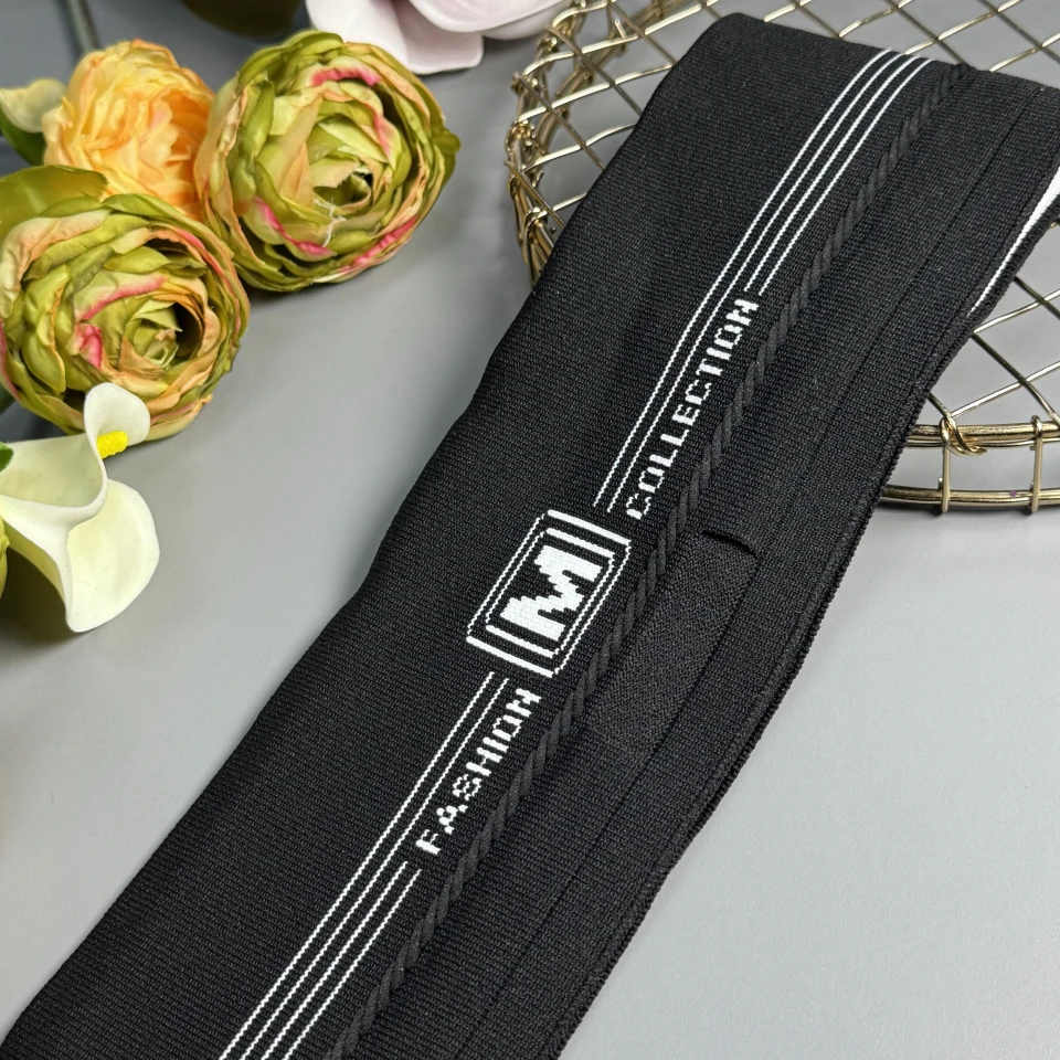 Пояс трикотажний довяз "М" FASHION COLLECTION (8.5 см*90 см), чорний+чорний