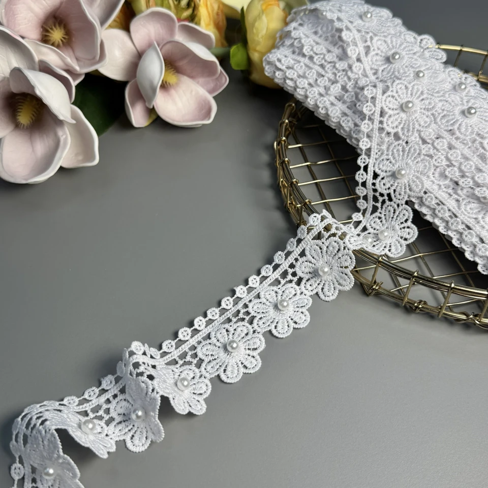 Мереживо поліестер 3D H4765 4 см. (10 ярдів/9.1 м.), білий