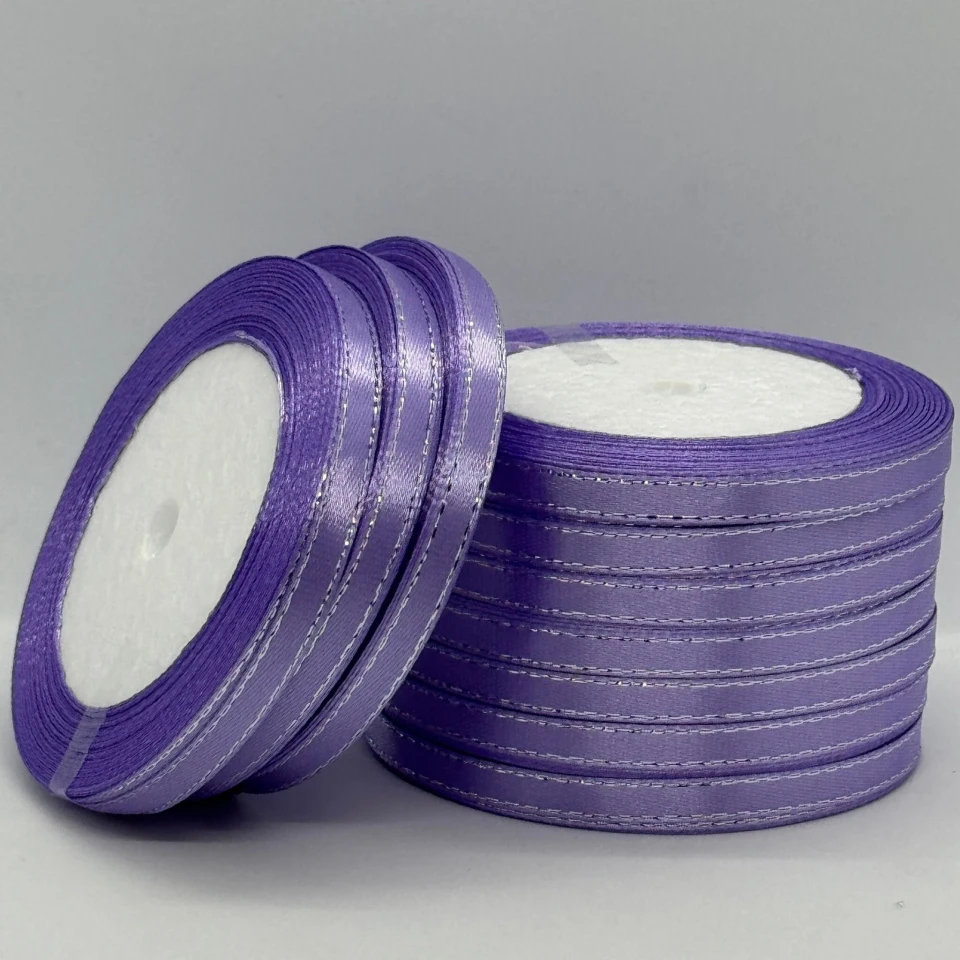 Стрічка атласна з люрекс 0,6 см+срібло (10*25 ярдів), 21 фіалковий
