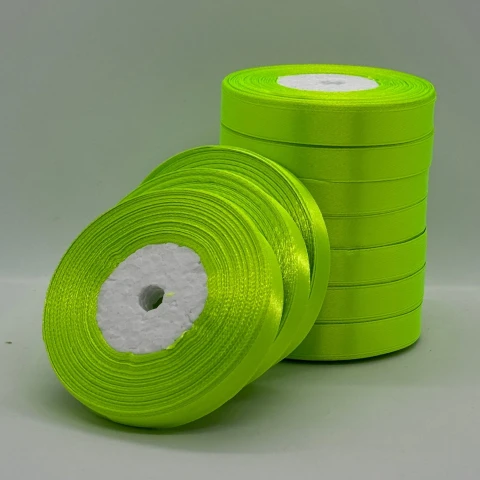 Лента атласная 1.2 см (10*36 ярдов), 57 неон салатовый
