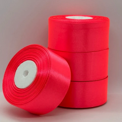 Стрічка атласна 4 см (5*36 ярдів) , 14 неон рожевий