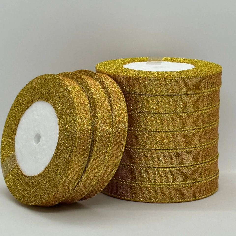 Тасьма парчева 1,2 см (10*25 ярдів/22,75 м.), 16 жовтий + золото