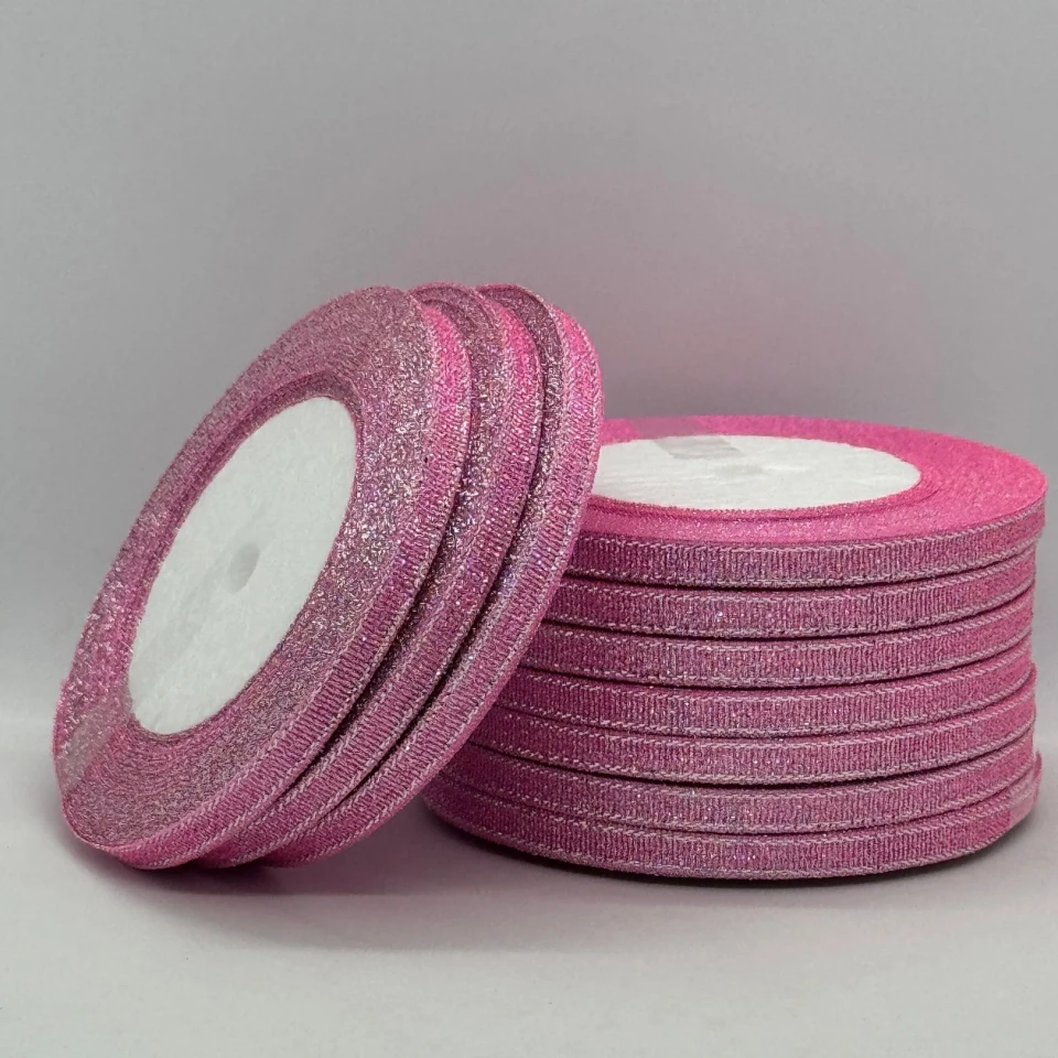 Тасьма парчева 0,6 см (10*25 ярдів/22,75 м.), 45 рожевий + срібло
