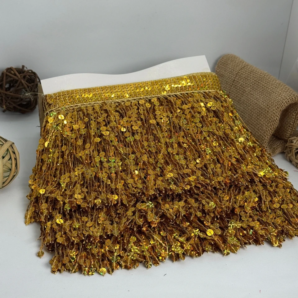 Бахрома танцювальна з паєтками 16 см (10 ярдів/9,14 м.), 7 золото
