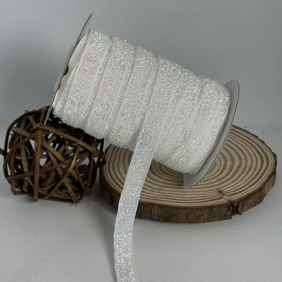 Стрічка оксамитова парча люрекс 1 см (25 ярдів/22,75 м.), 28 білий АВ