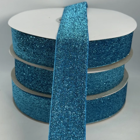Стрічка оксамитова парча люрекс 3.8 см (25 ярдів/22,75 м.), 13 бірюза