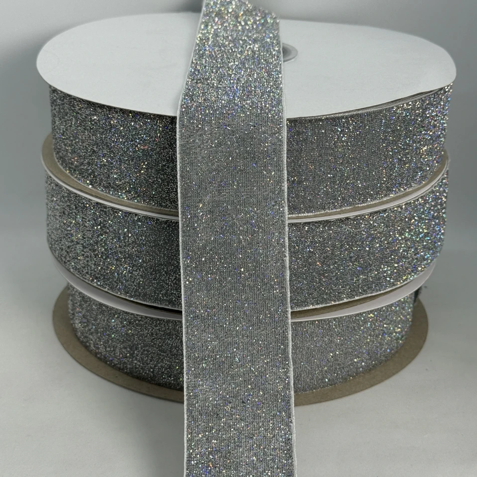 Стрічка оксамитова парча люрекс 3.8 см (25 ярдів/22,75 м.), 30 срібло АВ