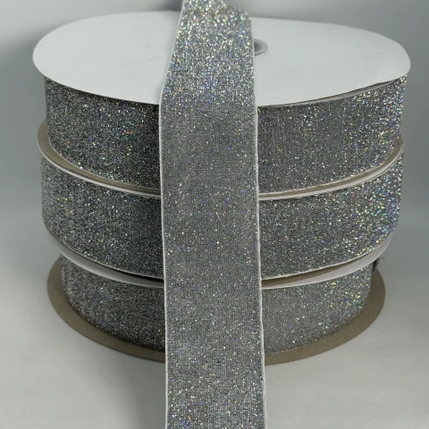 Стрічка оксамитова парча люрекс 3.8 см (25 ярдів/22,75 м.), 30 срібло АВ
