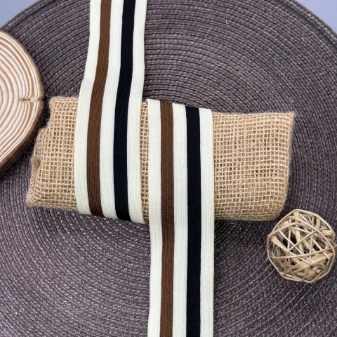 Лампас трикотажный D#8 4 см (50 м), молочный+коричневый