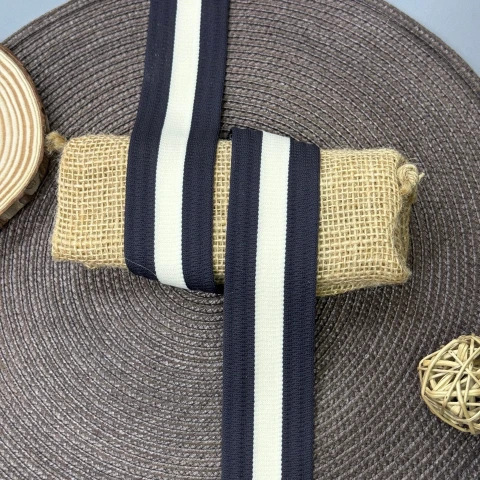 Лампас трикотажний D#4-1 4 см (50 м), C:8 молочний+темно сірий