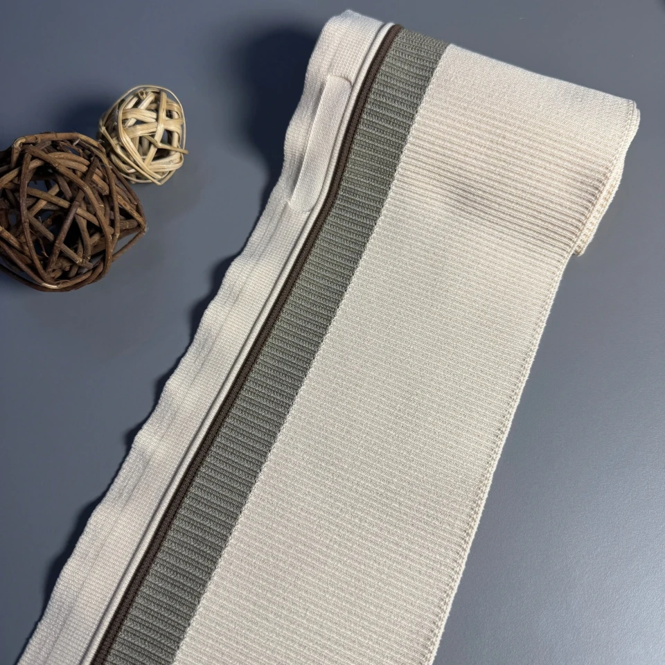 Пояс трикотажний довяз D#5 (13 см*90 см) , молочний+зелений