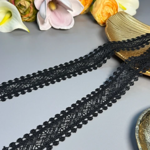 Мереживо поліестер ВВ104631 3,5 см.(30 ярдів/27.3 м.), чорний