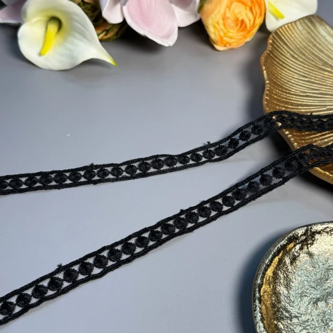 Мереживо поліестер ВВ104786 1,5 см.(30 ярдів/27.3 м.), чорний