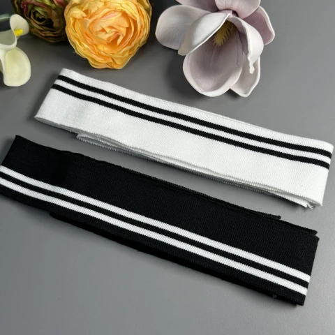 Довяз трикотажний бавовняний (4 см*120 см), чорний+білий