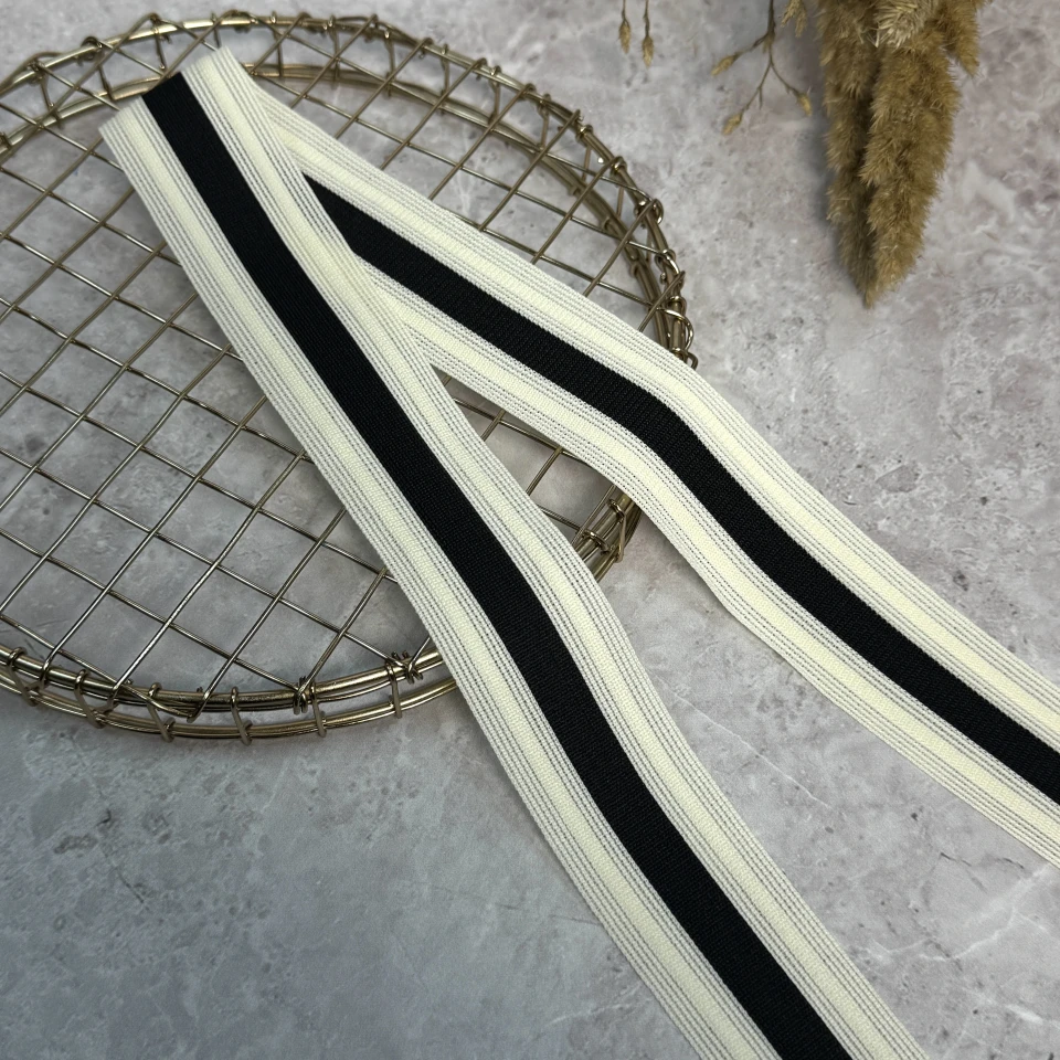 Лампас трикотажный 4 см "Urban Edge" (50 м), молочный+чёрный