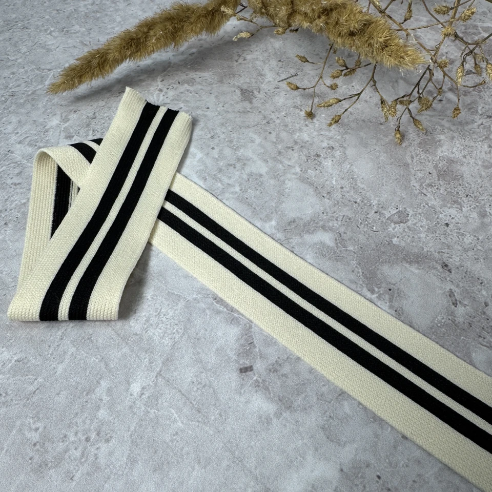 Лампас трикотажный Спорт 4 см (45 м), D:4 белый+черный