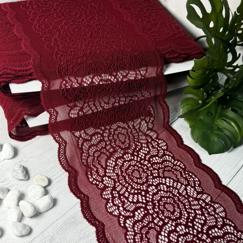 Кружево стрейч (1128) 18,5 см (25 м.), бордо