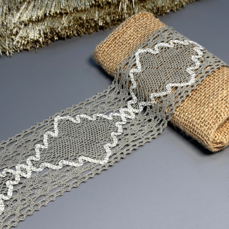 Мереживо макраме 5-1 8,5 см.(100 ярдів/91,4 м.), сірий+бежевий
