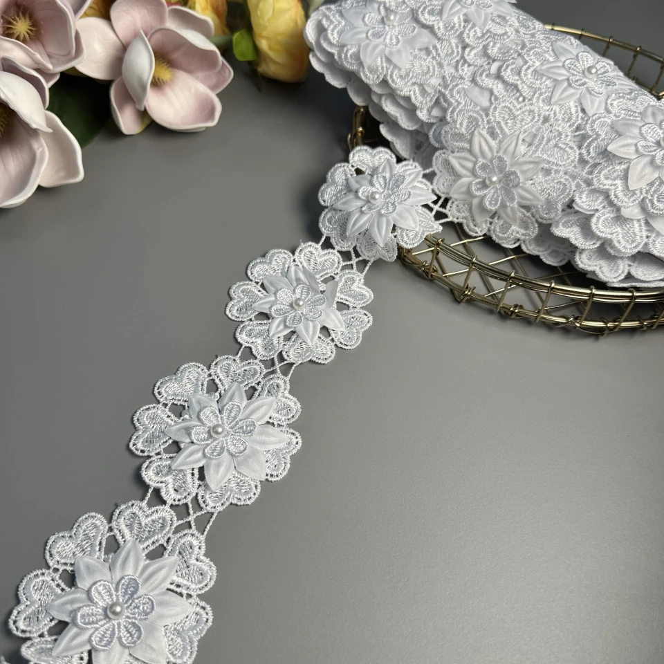 Мереживо поліестер 3D ZZ4088a 6 см.(10 ярдів/9.1 м.), білий