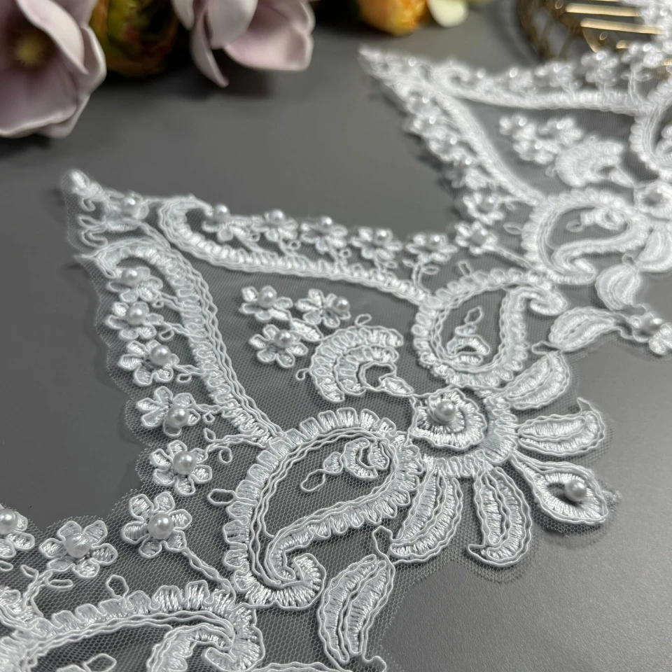 Мережево з кордовую ниткою Т600014А+перли 22 см.(16 ярдів/14.6 м.), білий