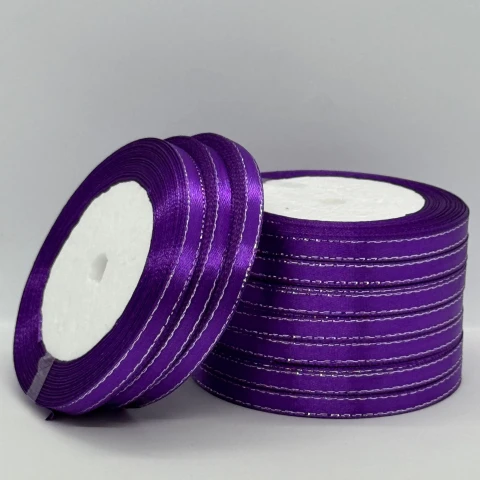 Лента атласная с люрекс 0,6 см+серебро (10*25 ярдов), 35 фиолетовый