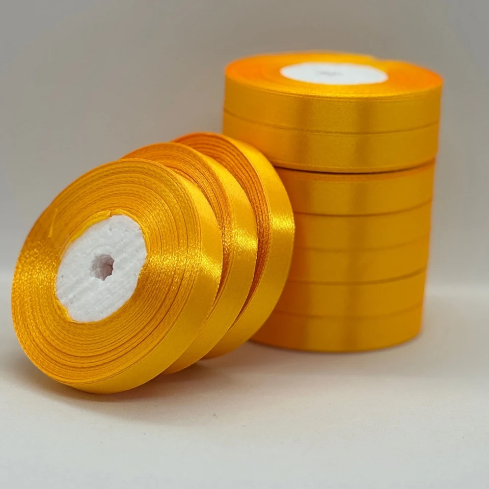 Стрічка атласна 1.2 см (10*36 ярдів), 16 темний жовтий