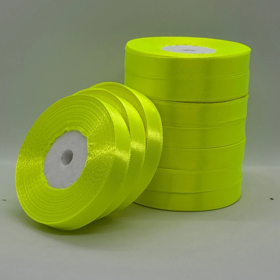 Стрічка атласна 1.2 см (10*36 ярдів), 58 неон жовтий
