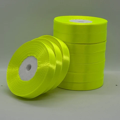 Стрічка атласна 1.2 см (10*36 ярдів), 58 неон жовтий