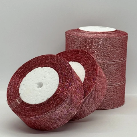 Лента парчовая 4 см (5*25 ярдов/ 22,75 м.), 65 красный + серебро