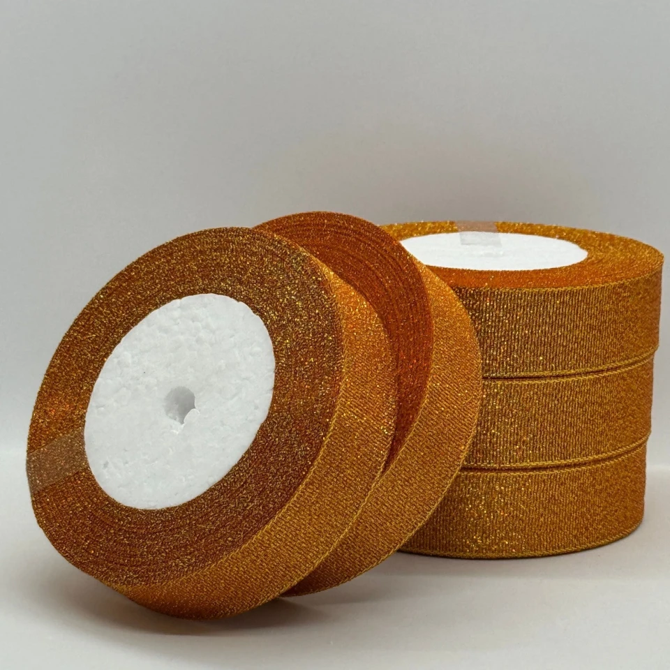 Тасьма парчева 2,5 см (5*25 ярдів/22,75 м.), 24 помаранчевий + золото