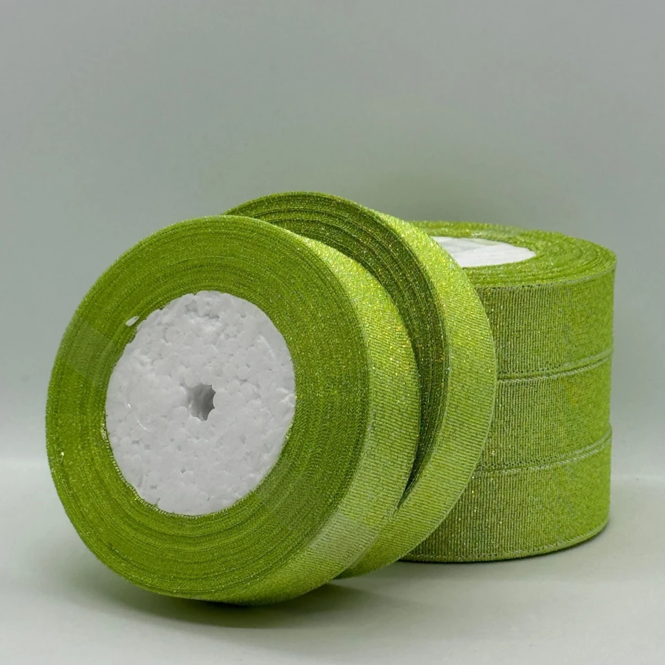 Тасьма парчева 2,5 см (5*25 ярдів/22,75 м.), 95 салатовий + срібло