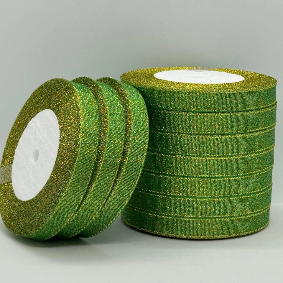 Тасьма парчева 1,2 см (10*25 ярдів/22,75 м.), 19 зелений + золото