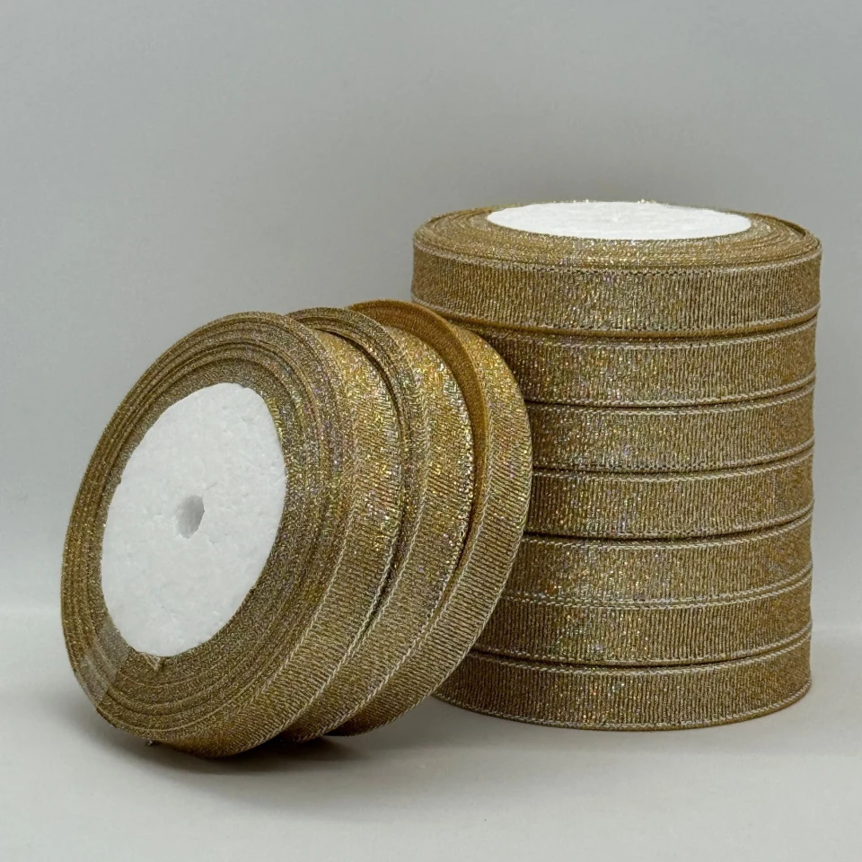 Тасьма парчева 1,2 см (10*25 ярдів/22,75 м.), 87 бежевий + срібло