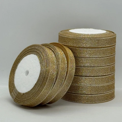 Лента парчовая 1,2 см (10*25 ярдов/22,75 м.), 87 бежевый + серебро