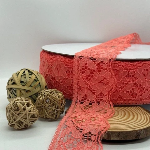 Мереживо поліестр кольорове 101 6 см (100 ярдів/91 м.), 21 кораловий