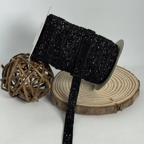 Стрічка оксамитова парча люрекс 1 см (25 ярдів/22,75 м.), 08 чорний