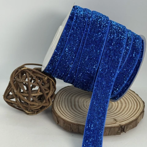 Лента бархатная парча люрекс 2 см (25 ярдов/22,75 м.), электрик