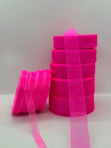 Стрічка органза 1,25 см (10*50 ярдів/45 м.), 1027 неон рожевий