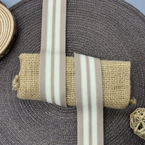 Тесёмка трикотажная D#4-1 4 см (50 м), С:9 молочный+светло серый